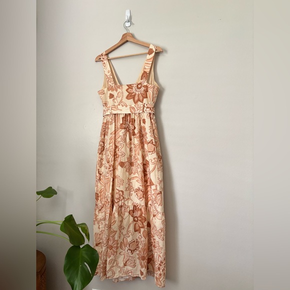 Mango Martina Floral Ivory Rose Belted Midi Dress - Picture 8 of 11